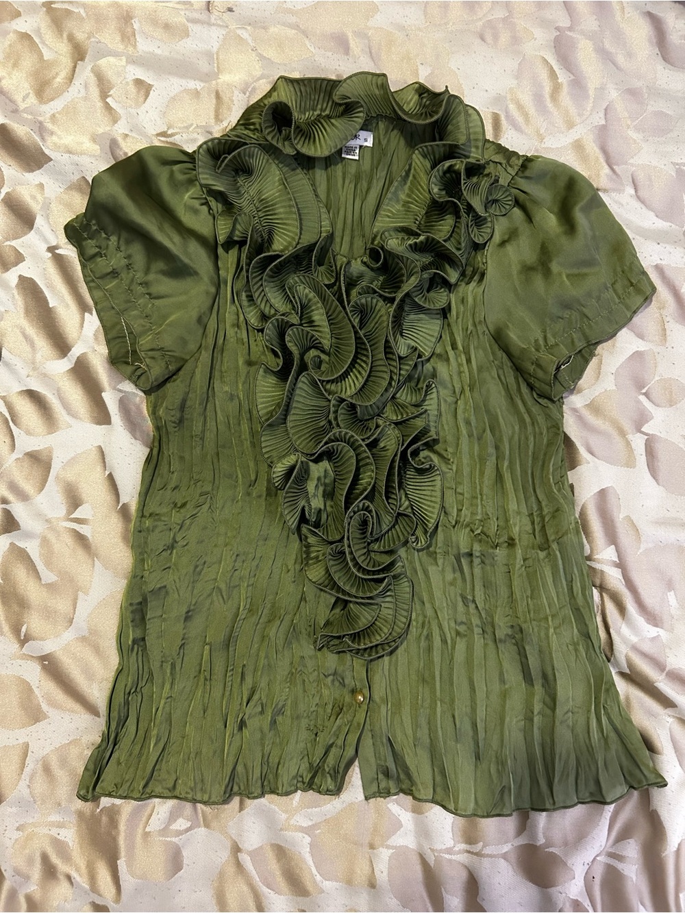Jaipur Olive Green Ruffle-Front Blouse - Picture 2 of 4